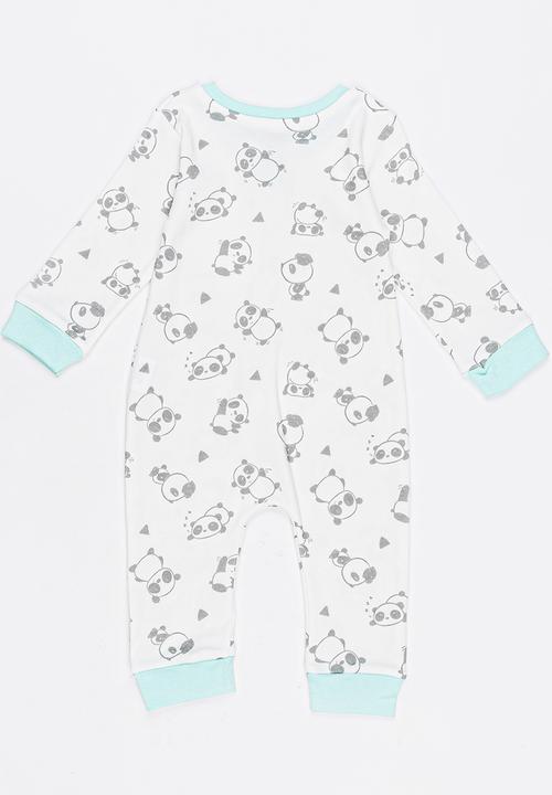 Baby Corner - Panda printed zip through sleepsuit - white