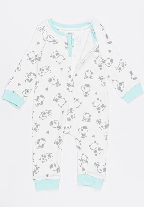 Baby Corner - Panda printed zip through sleepsuit - white