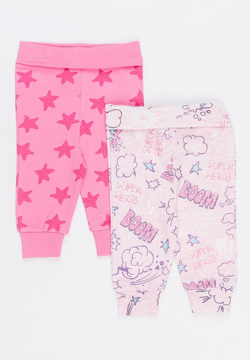 Baby Corner - Printed 2 Pack Pants Mid Pink