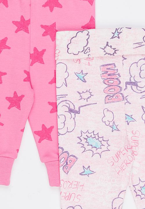 Baby Corner - Printed 2 Pack Pants Mid Pink