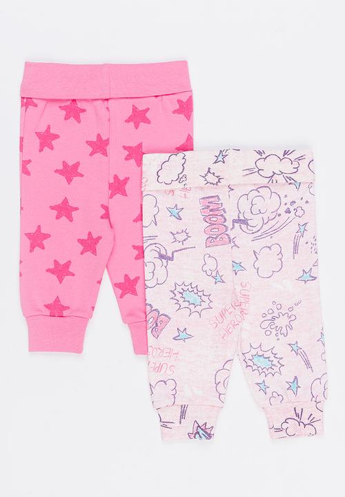 Baby Corner - Printed 2 Pack Pants Mid Pink