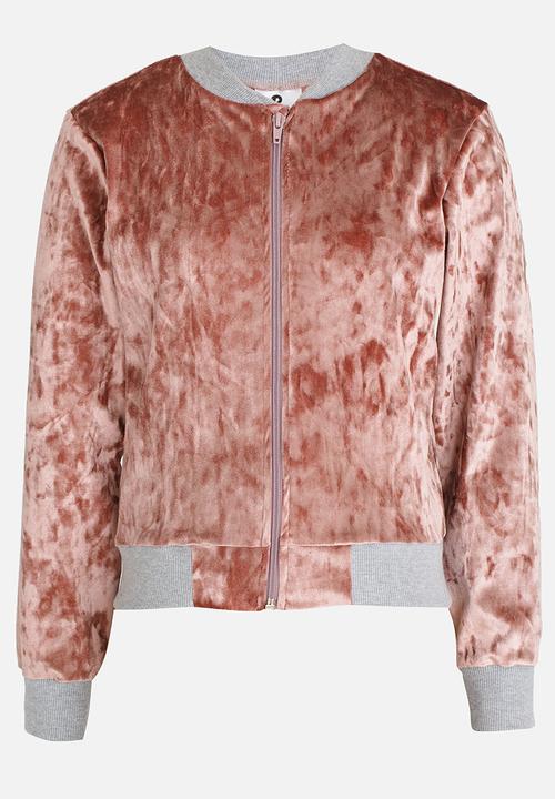 Rebel Republic - Velvet Bomber Jacket Pale Pink