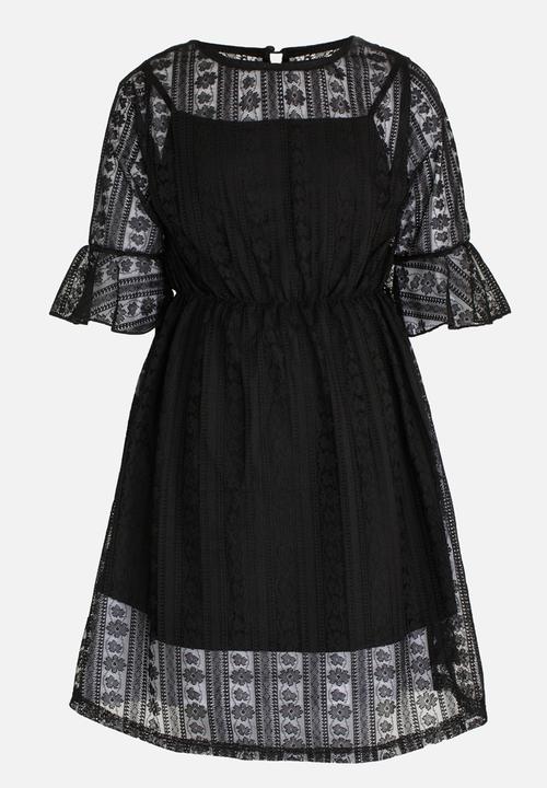 Pop Candy - Lace Dress with Flare Sleeve Black