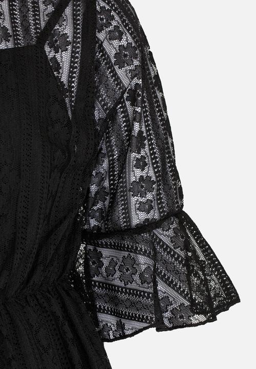 Pop Candy - Lace Dress with Flare Sleeve Black