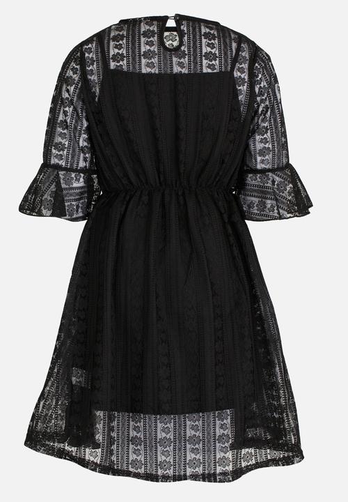 Pop Candy - Lace Dress with Flare Sleeve Black
