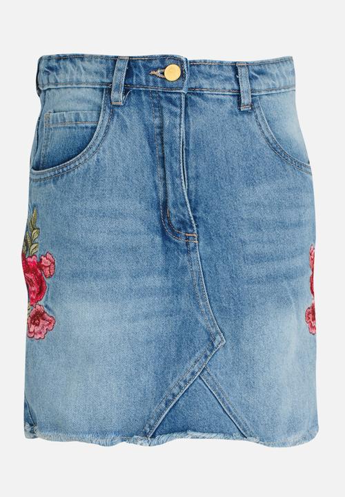 MINOTI - Utility Rose Embroidered Denim Skirt Blue