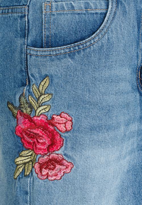 MINOTI - Utility Rose Embroidered Denim Skirt Blue