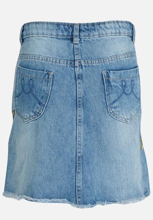 MINOTI - Utility Rose Embroidered Denim Skirt Blue