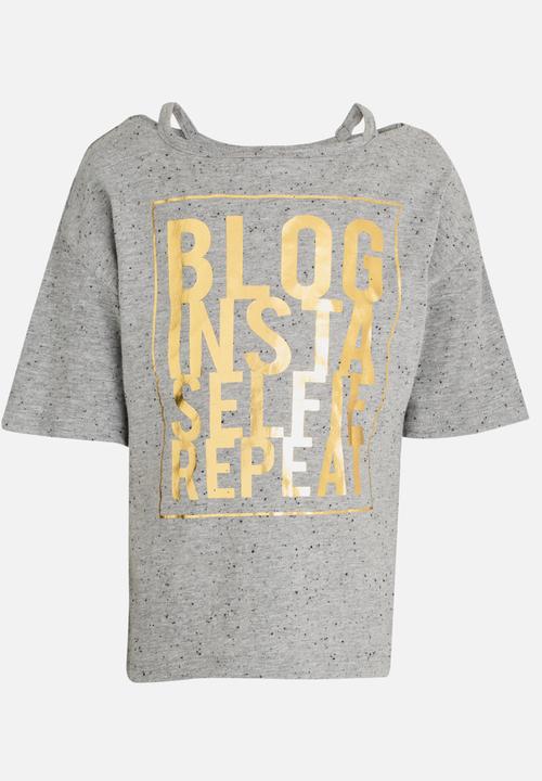 MINOTI - Utility Printed Cold Shoulder Top Grey