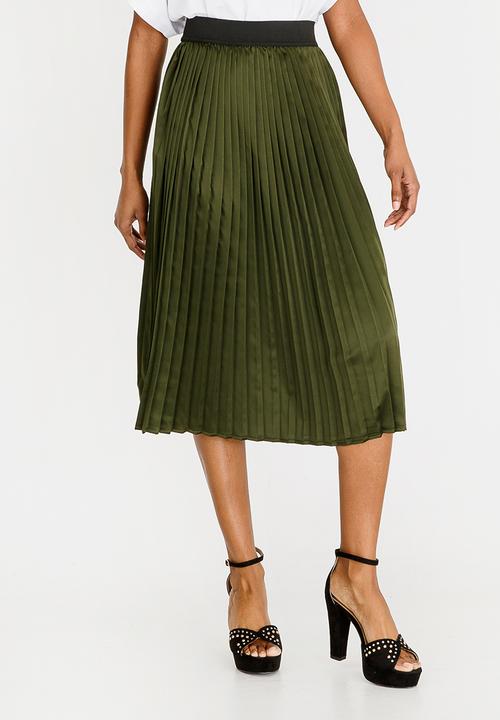STYLE REPUBLIC - Pleated Midi Skirt Green