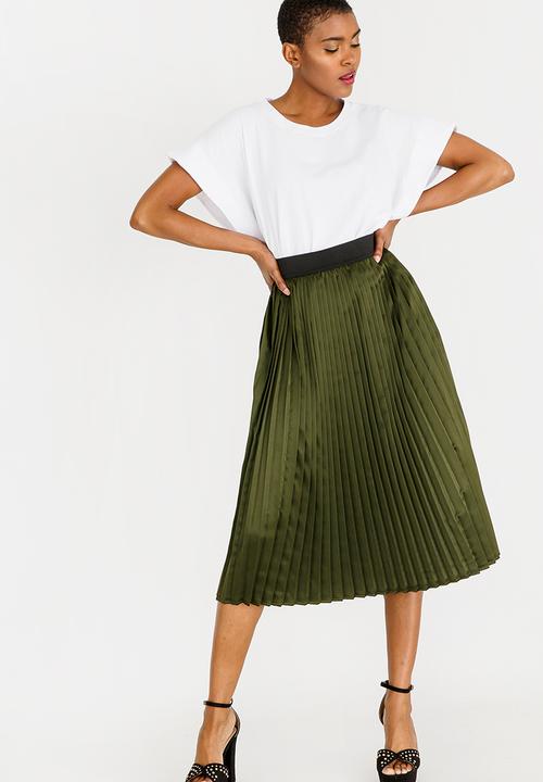 mid length pleated skirts green