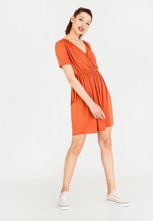 c(inch) - Mock Wrap Dress Rust