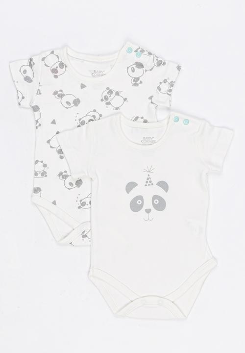 Baby Corner - 2 Pack Long Sleeve Panda Bodysuit Grey