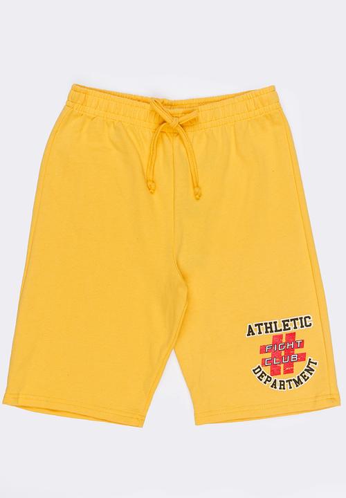 Twin Clothing - Athletic Printed Fleece Drawstring Shorts Yellow