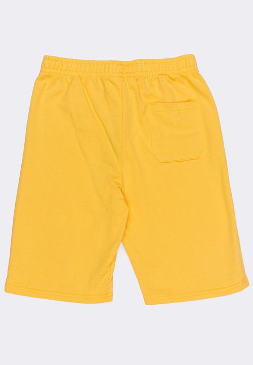 Twin Clothing - Athletic Printed Fleece Drawstring Shorts Yellow