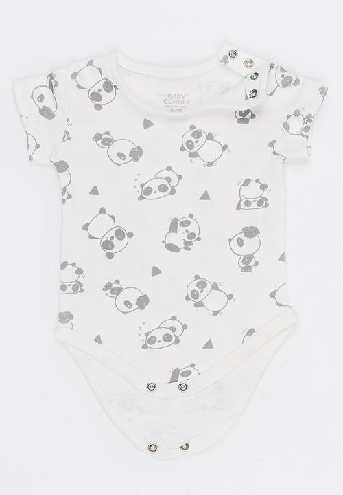 Baby Corner - 2 Pack Long Sleeve Panda Bodysuit Grey