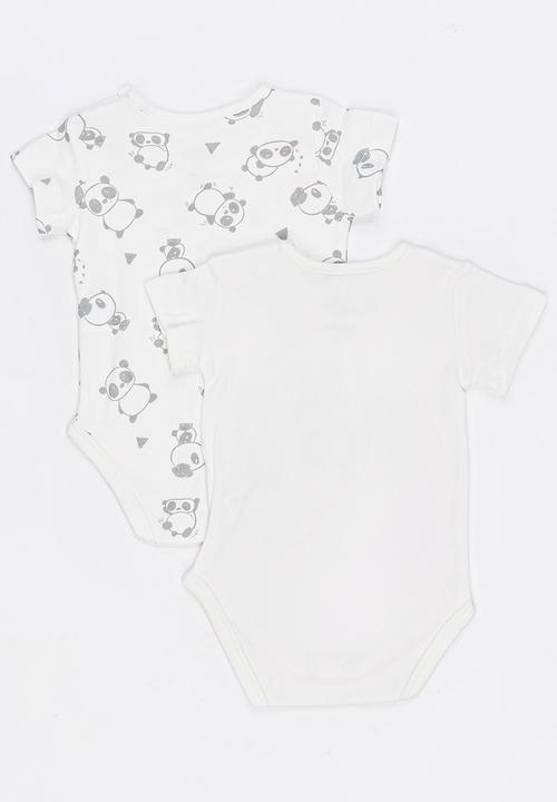 Baby Corner - 2 Pack Long Sleeve Panda Bodysuit Grey