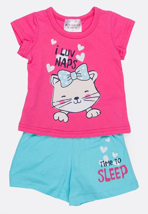Pop Candy - Printed  Pj  Set Mid Pink