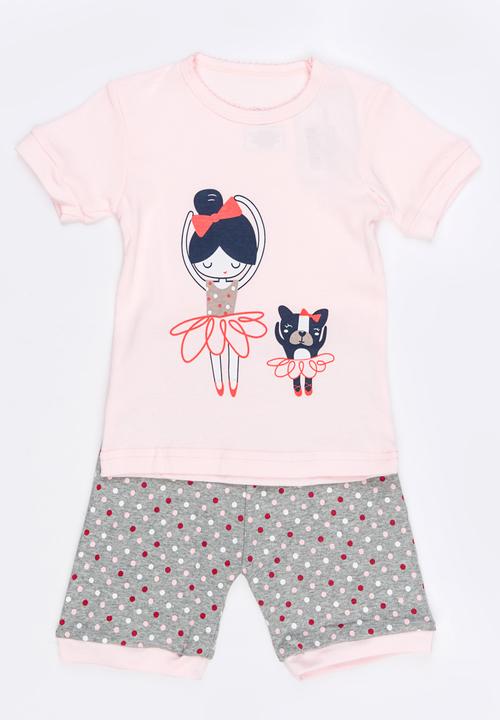 Pop Candy - Short Sleeve Printed Pj Set - pink/grey