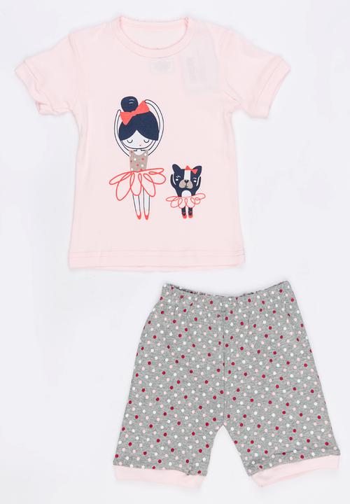 Pop Candy - Short Sleeve Printed Pj Set - pink/grey