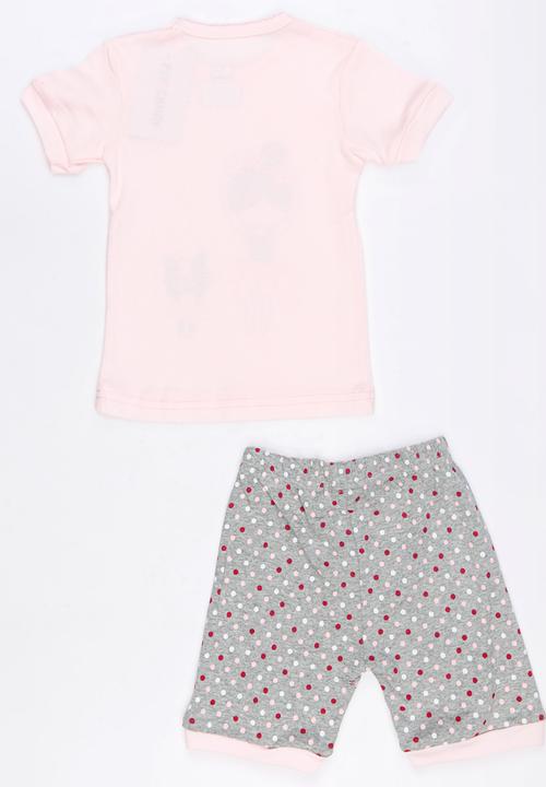 Pop Candy - Short Sleeve Printed Pj Set - pink/grey