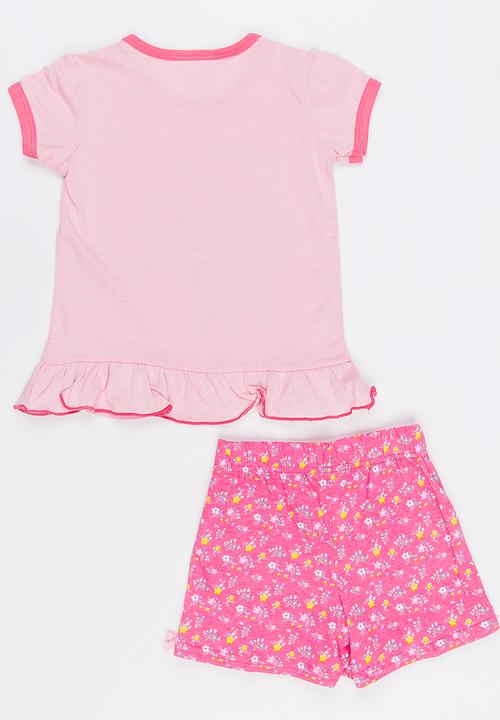 Twin Clothing - Short Sleeve Printed Sleepwear Set Dark Pink