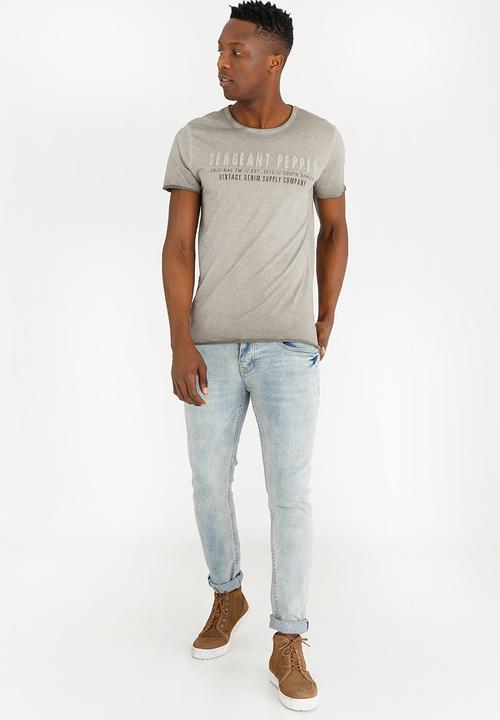 S.P.C.C - Dirty Dye Raw Edge Applique Tee Pale Grey