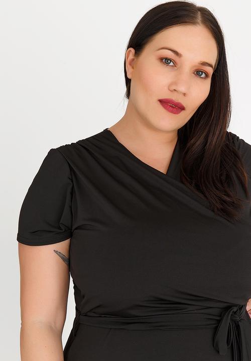 edit Plus - Mock Wrap Dress Black