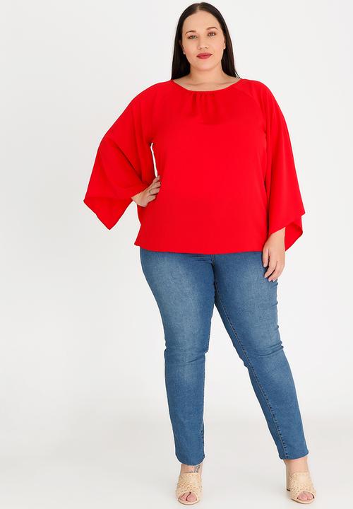edit Plus - Flutter Sleeve Blouse Red