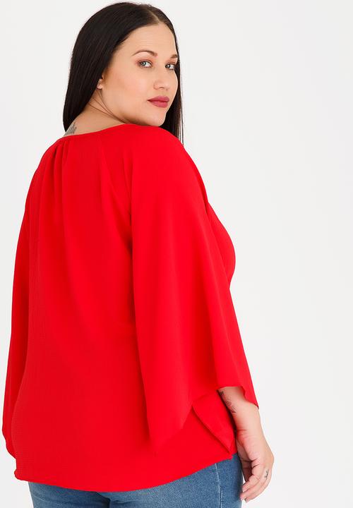edit Plus - Flutter Sleeve Blouse Red
