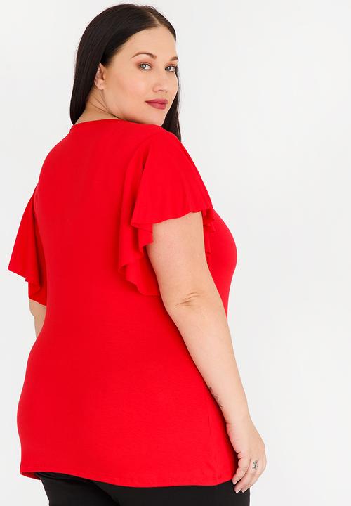 edit Plus - Flutter Sleeve Top Red