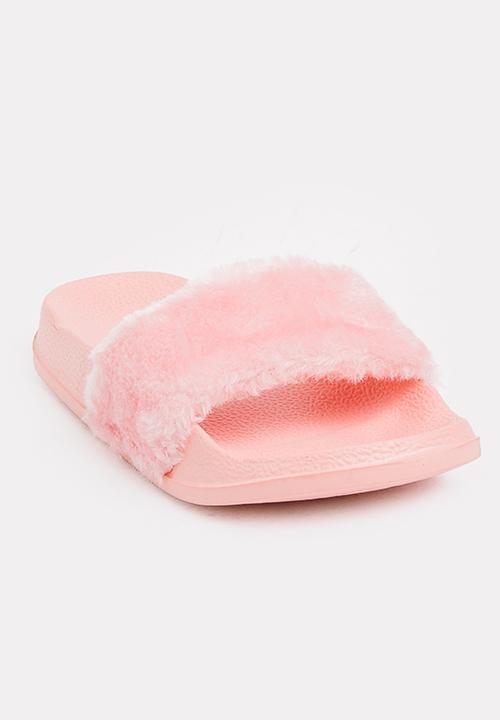 Pop Candy - Faux fur sliders - pink 
