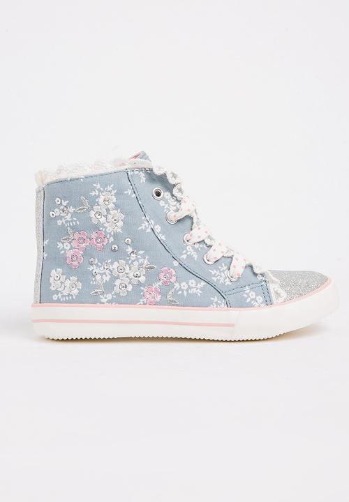 Pop Candy - Floral Glitter High Top Sneaker Mid Pink