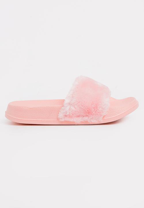 Pop Candy - Faux fur sliders - pink 
