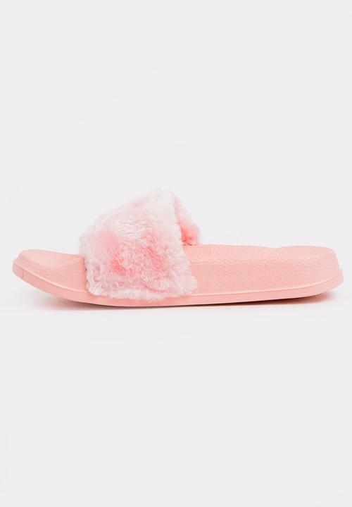 Pop Candy - Faux fur sliders - pink 
