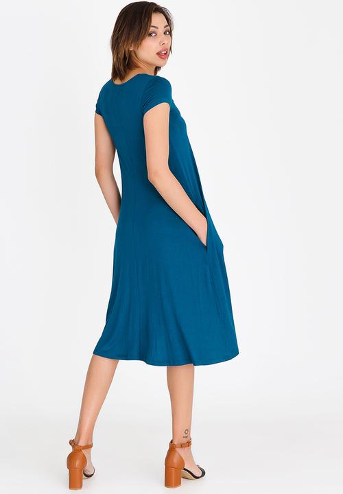 edit - V-neck knot front detail dress - blue