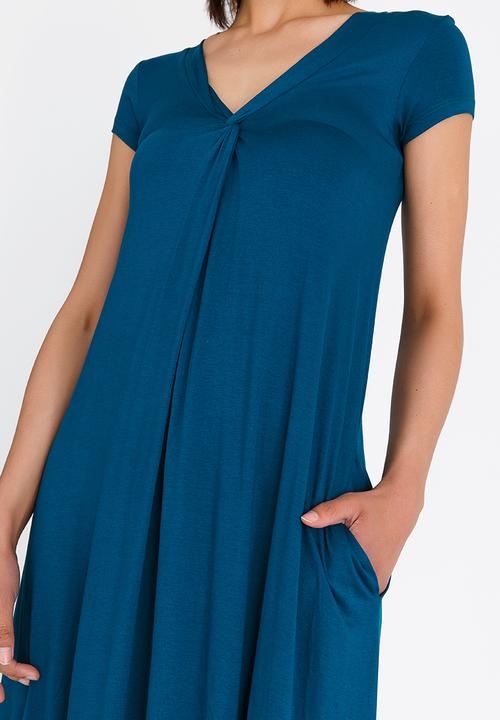 edit - V-neck knot front detail dress - blue