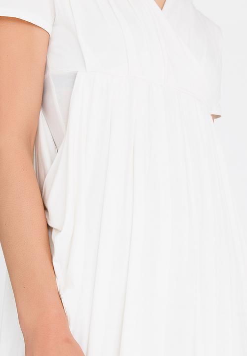 edit - Short Sleeve Dress with Pleats Off White