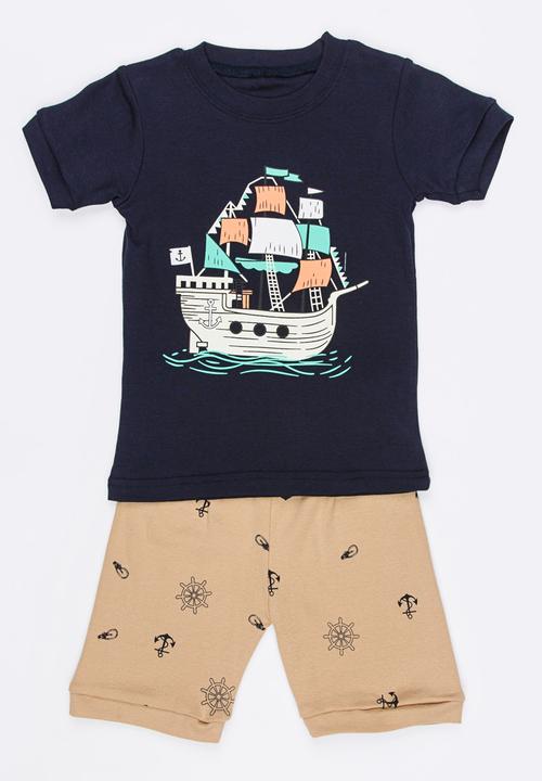 Pop Candy - Short Sleeve Printed Pj Set -pink/navy