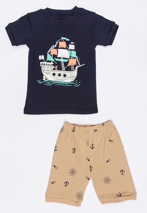 Pop Candy - Short Sleeve Printed Pj Set -pink/navy