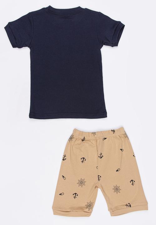 Pop Candy - Short Sleeve Printed Pj Set -pink/navy