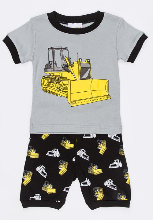 Pop Candy - Short Sleeve Printed Pj Set - Grey/yellow