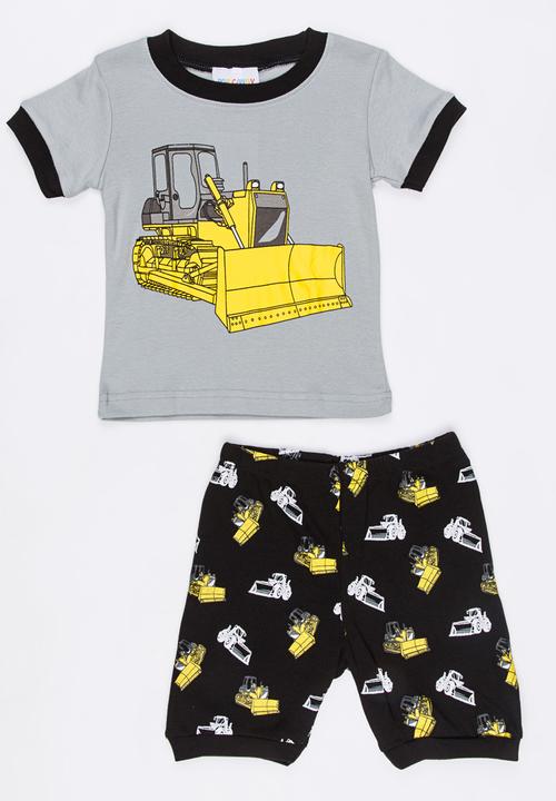 Pop Candy - Short Sleeve Printed Pj Set - Grey/yellow