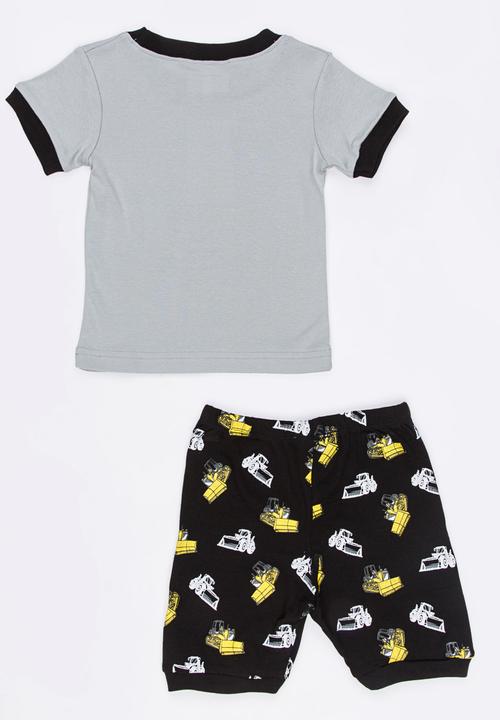 Pop Candy - Short Sleeve Printed Pj Set - Grey/yellow