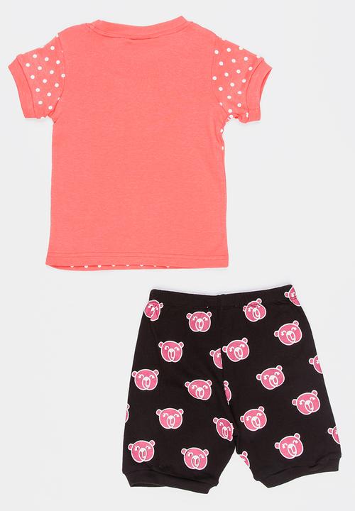 Pop Candy - Short Sleeve Printed Bear Pj Set - Mid Pink