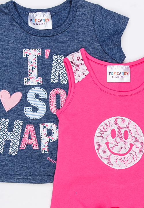 Pop Candy - Printed  Tee 2 Pack Set Mid Pink