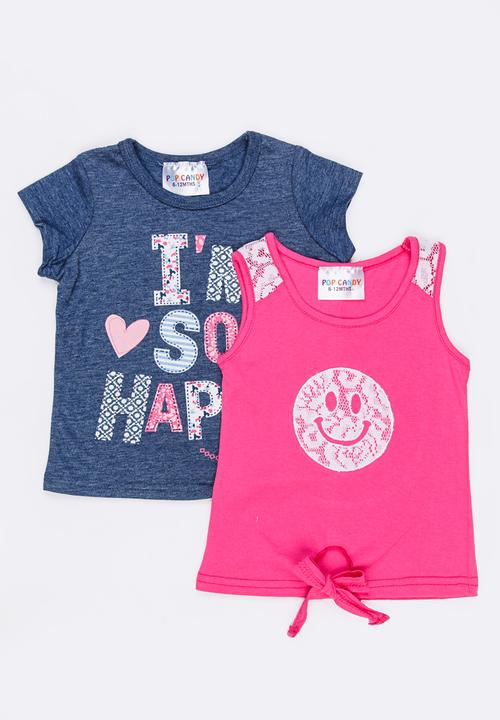Pop Candy - Printed  Tee 2 Pack Set Mid Pink