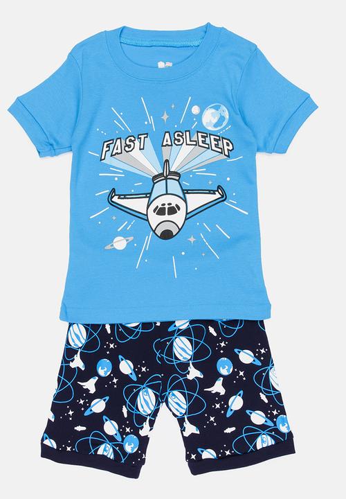 Pop Candy - Short Sleeve Printed Fast Asleep Pj Set - Blue