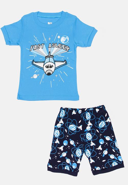 Pop Candy - Short Sleeve Printed Fast Asleep Pj Set - Blue