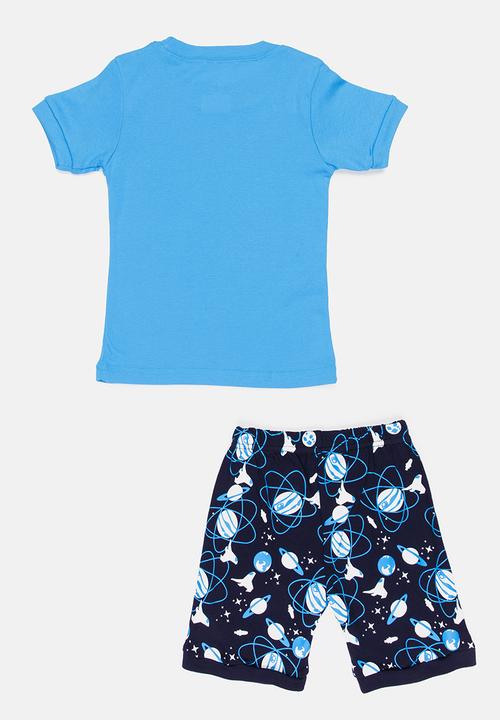 Pop Candy - Short Sleeve Printed Fast Asleep Pj Set - Blue
